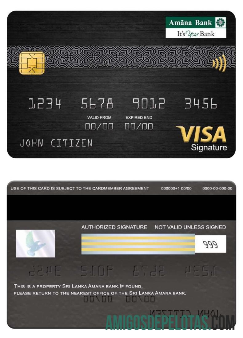 Cartão de assinatura Visa do Sri Lanka Amana Bank exemplo